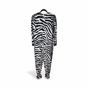 Nick & Nora  Adult Black and White Striped One Piece Pajamas Medium